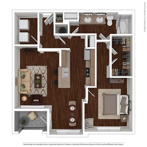 1 bed 1 bath floor plan P at Auxo at Memorial, Houston